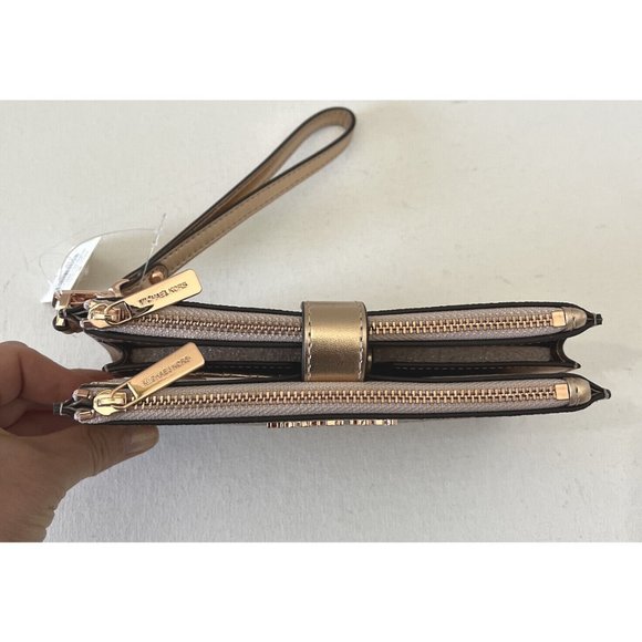 New Michael Kors Jet Set Travel Double Zip Wallet PVC Rose Gold - Picture 2 of 6